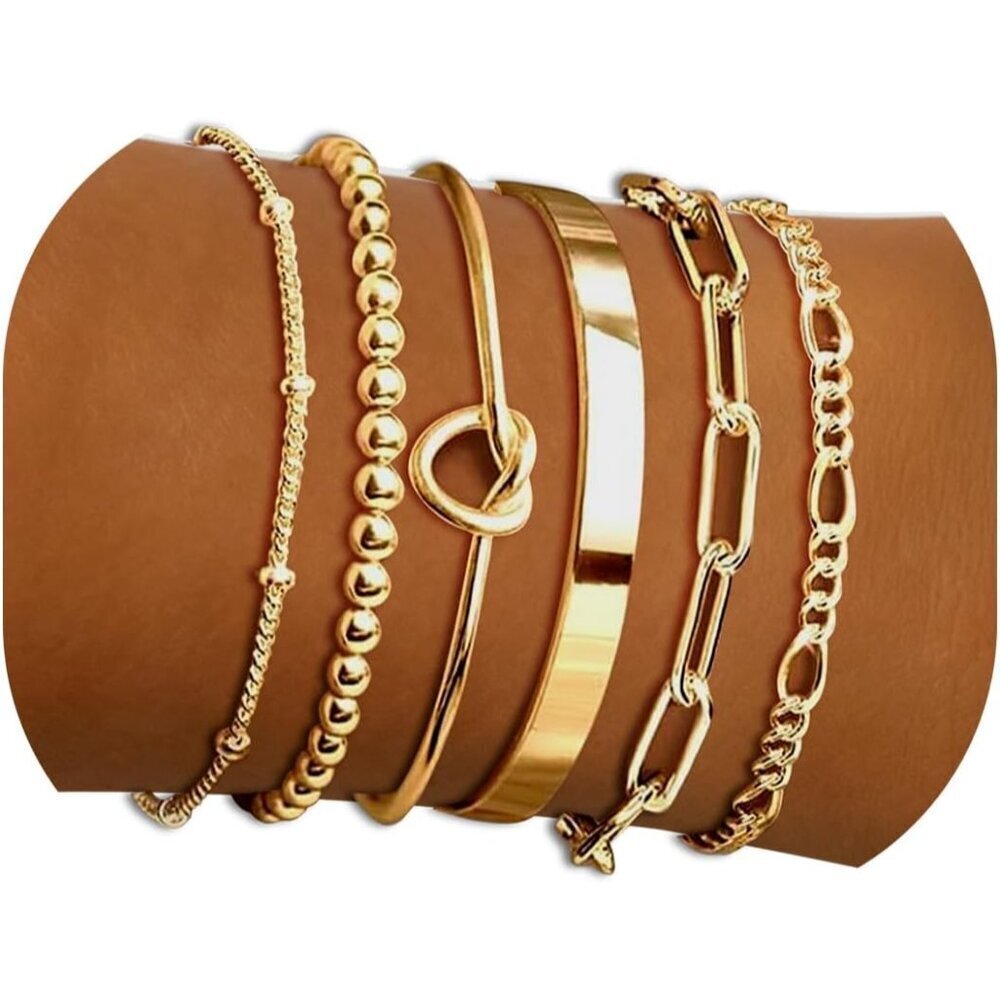 Gold Bracelets Set 18K 14K Real Gold Plated Copper Waterproof Cuff Jewelry